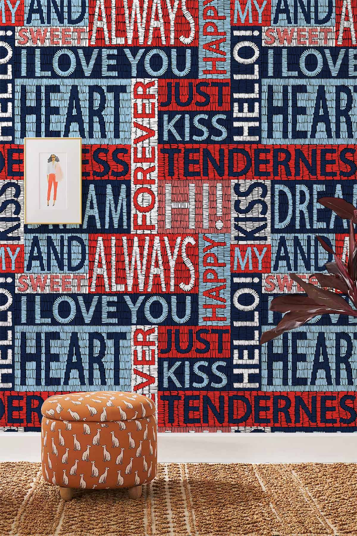 Romantic Typography Modern Mural Wallpaper