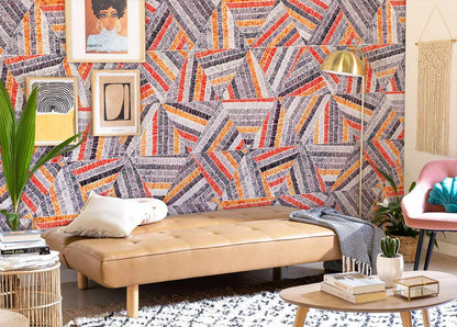 Colorful Geometric Herringbone Mural Wallpaper in living room