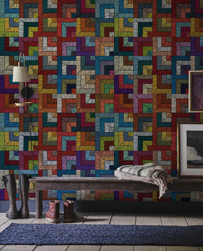 Colorful Geometric Textured Mural Wallpaper in entryway