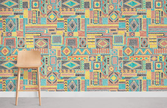 Geometric Tribal Patterned Mural Wallpaper