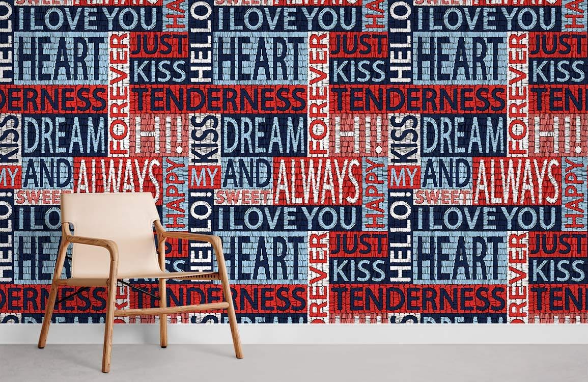 Papier peint mural moderne typographie romantique