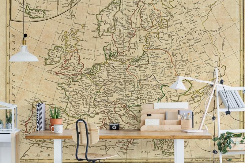 Vintage Map Europe Wall Mural in office