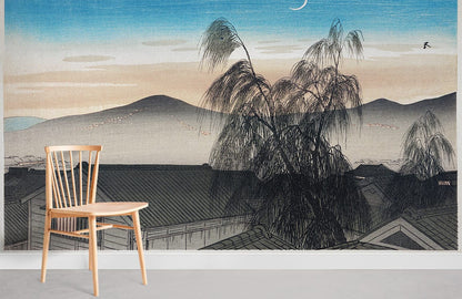 Japanese Landscape Moonlight Willow Mural Wallpaper