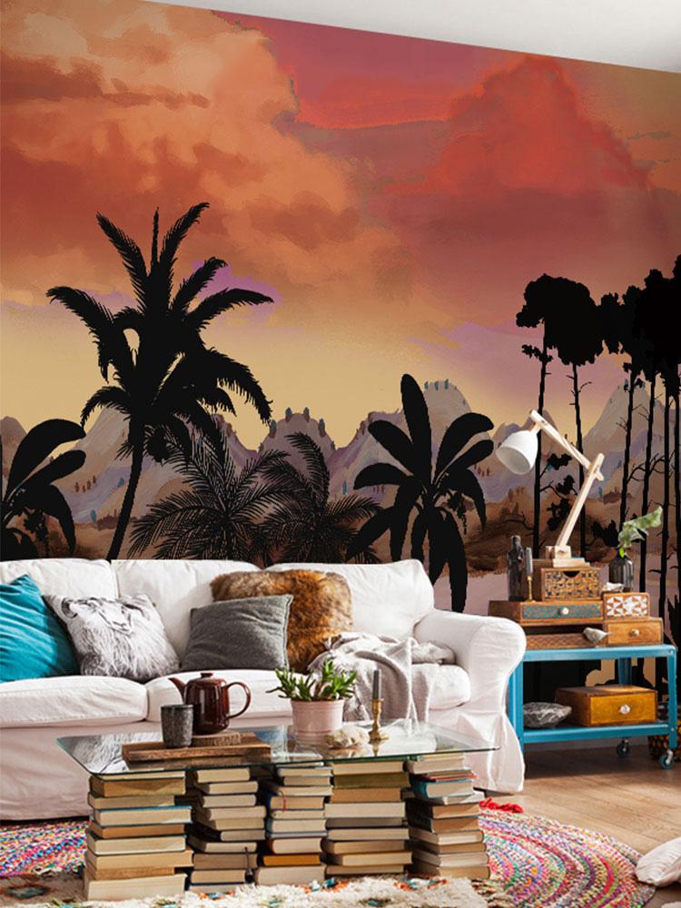 evening sunset on the beach wallpaper home interior design