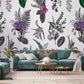 Exotic Orchid and Leaf Wallpaper Mural for Use in Decorating the Living Room