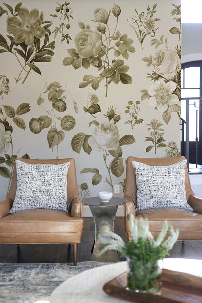 Vintage Floral Botanical Wallpaper in living room