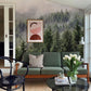 Wallpaper mural with a fading mist forest scene, perfect for decorating the living room.