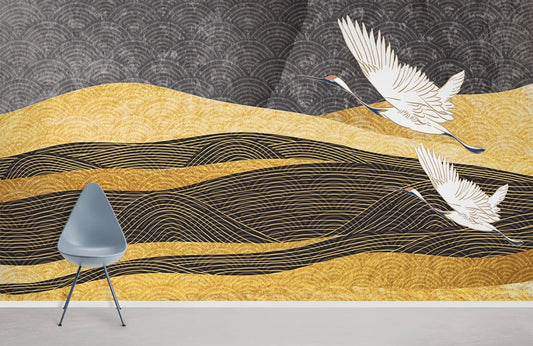 Stunning fairy crane wallpaper mural for use in interior design.