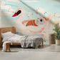 Wallpaper mural with sleeping animals, perfect for use as bedroom decor.