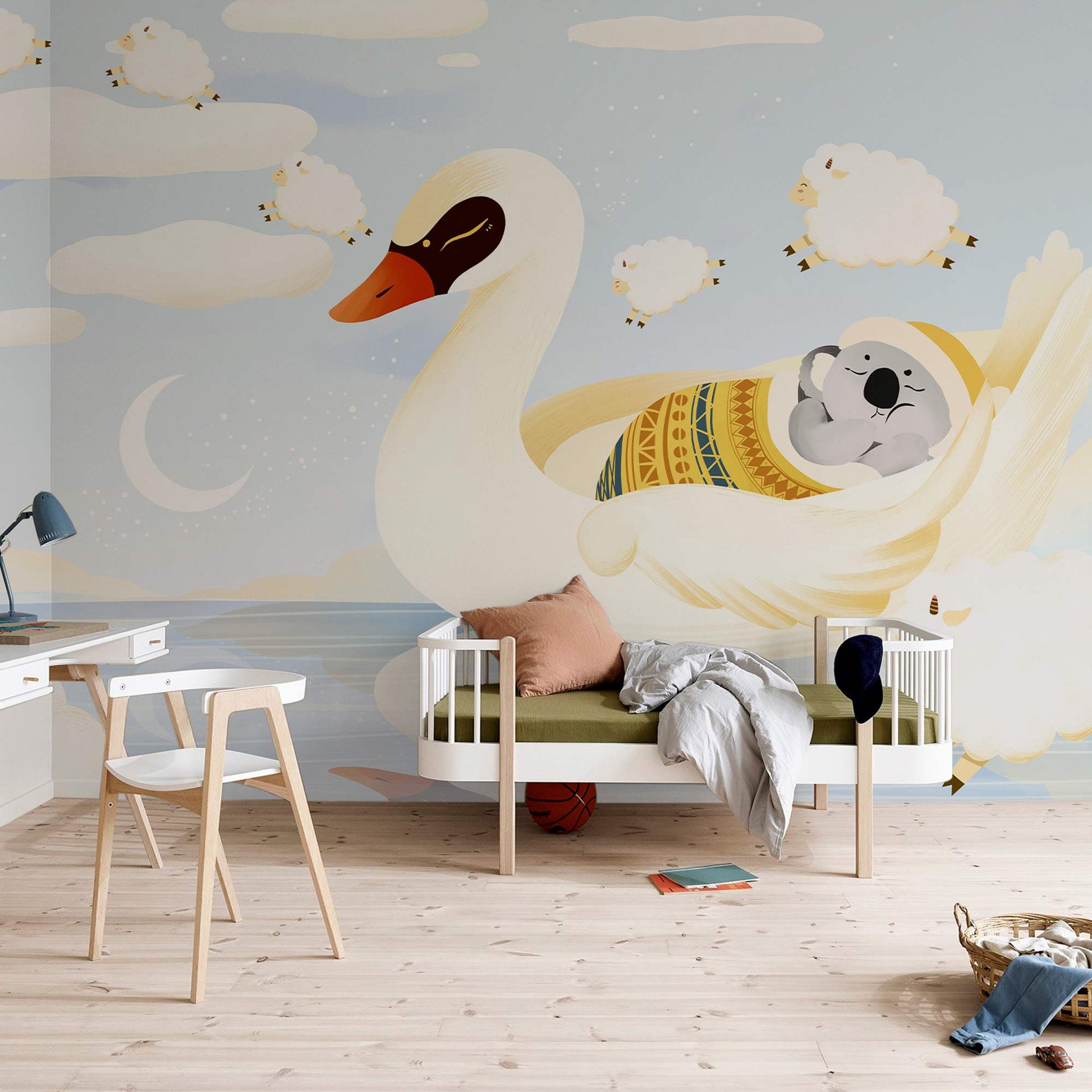 Wallpaper mural with sleeping animals that may be used for decorating children's rooms