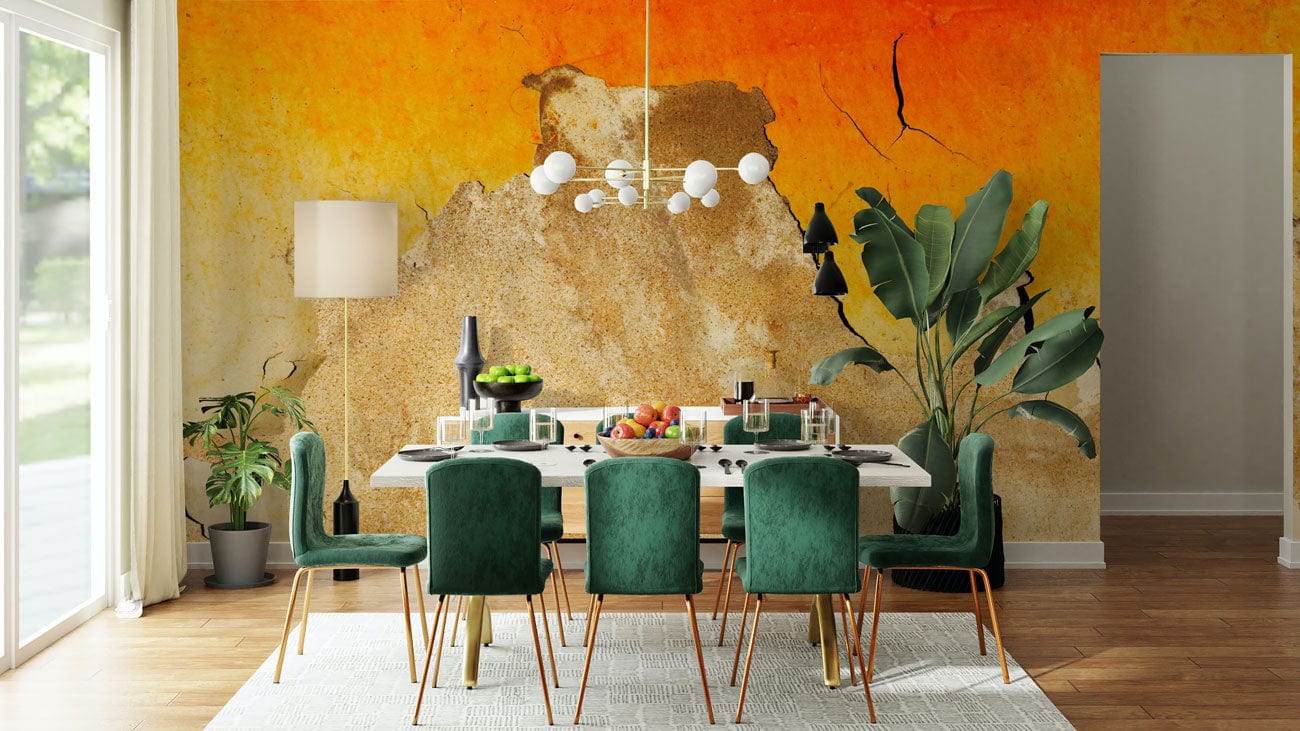 Wallpaper mural featuring a fall orange leaf pattern, perfect for the dining room.