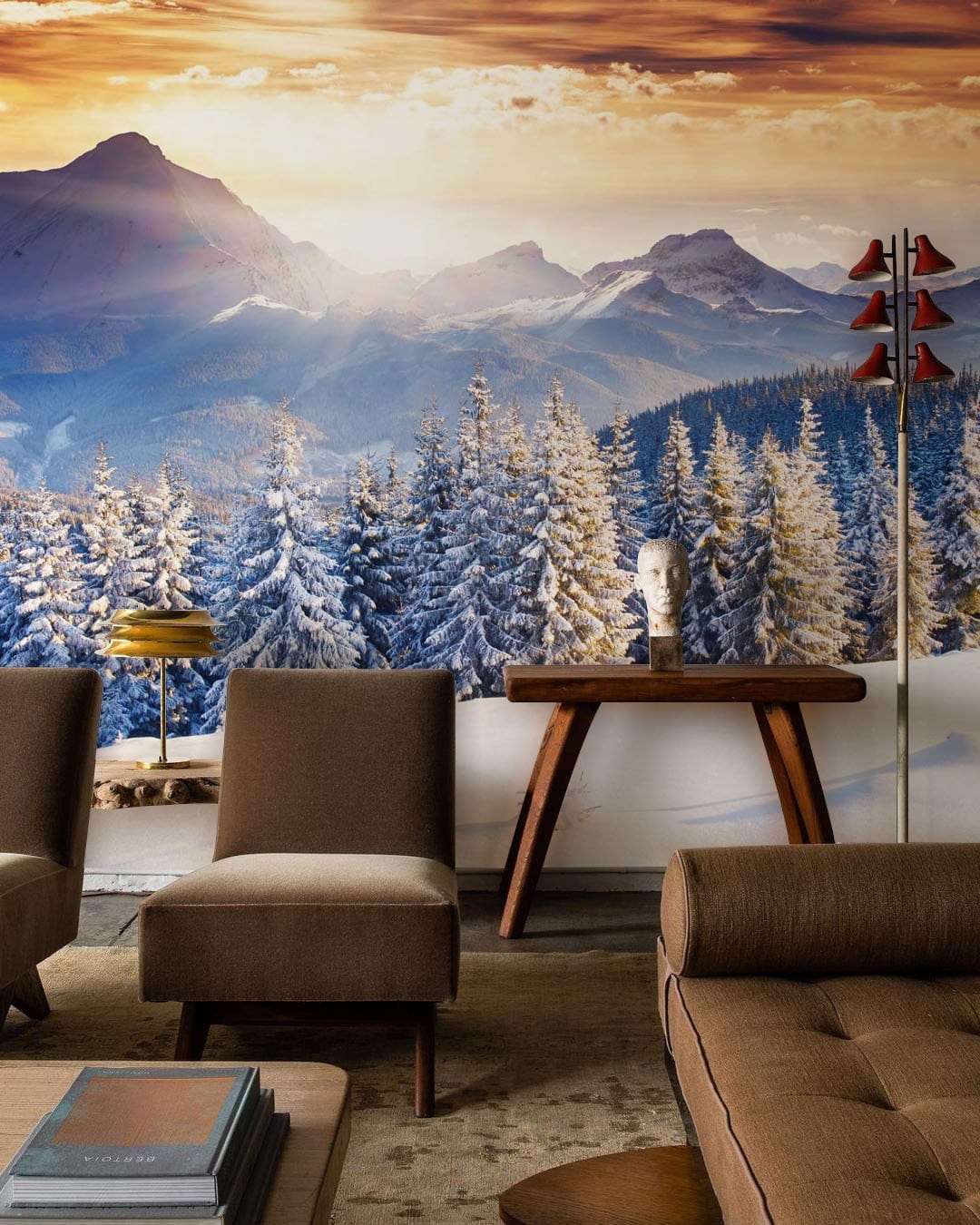 Fantastic wallpaper mural featuring an evening in the winter landscape