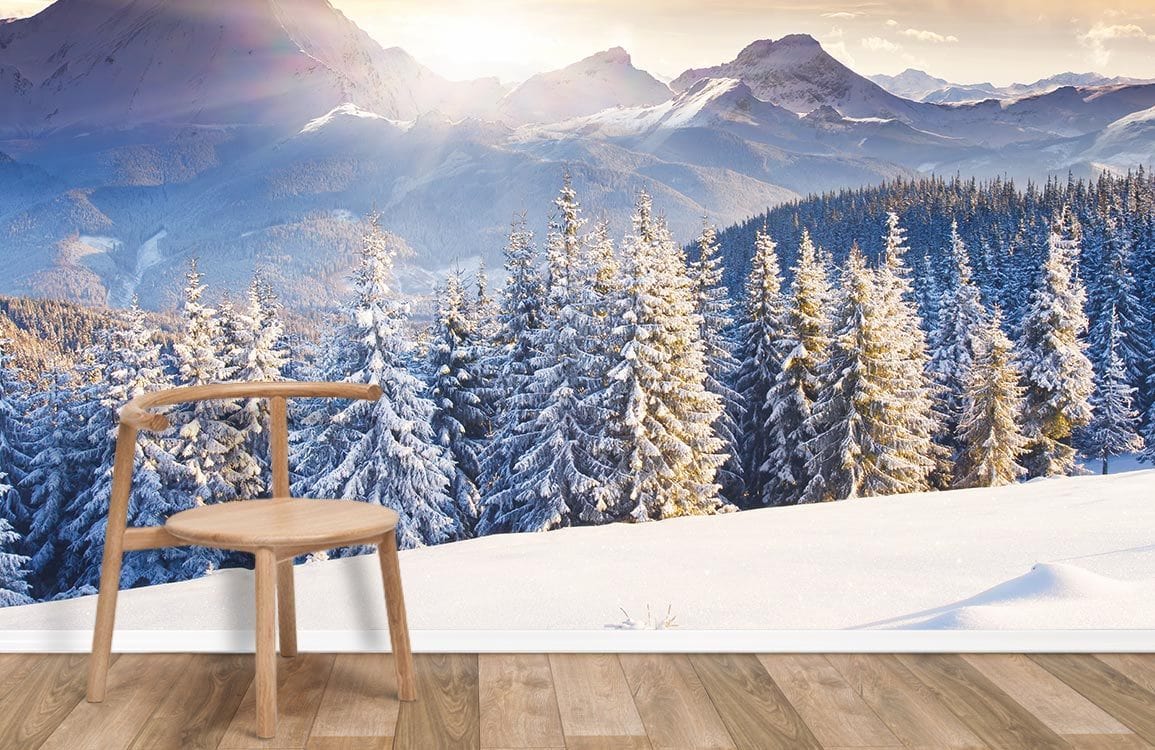 Wonderful Mural Wallpaper of an Evening in the Winter Landscape