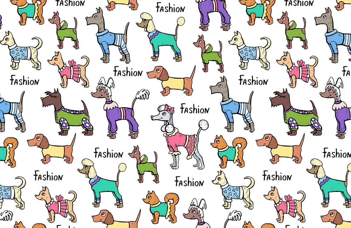 Colorful Cartoon Dog Fashion Mural Wallpaper