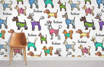 Colorful Cartoon Dog Fashion Mural Wallpaper