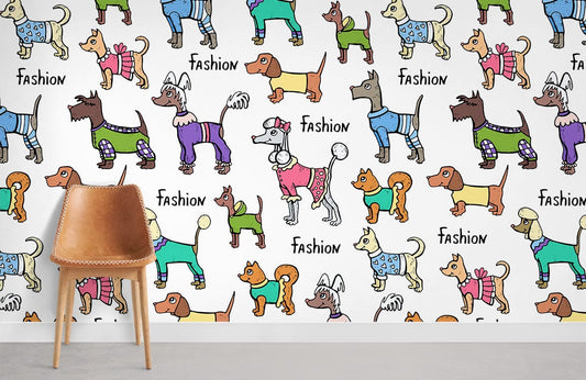 Fashion Dogs Wallpaper Mural Cartoon Home Decor
