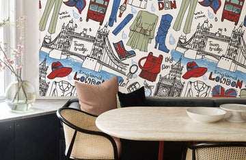 Chic London Icons Illustrated Mural Wallpaper