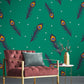 Hallway Decorative Wallpaper Mural Featuring a Feather Design on a Vibrant Green Background