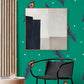 Wallpaper mural for the hallway with a feather design on a vibrant green background.