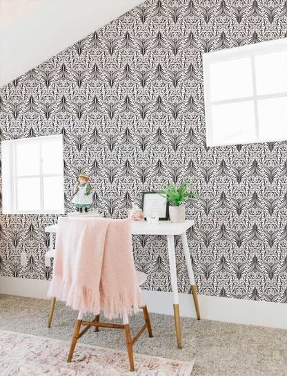 Elegant Black White Geometric Mural Wallpaper in office