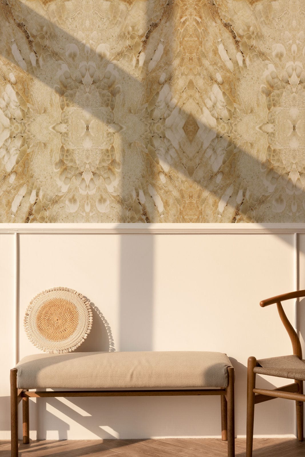 Marble Wallpaper Mural with Feathered Wings Design, Perfect for Hallway Decorations