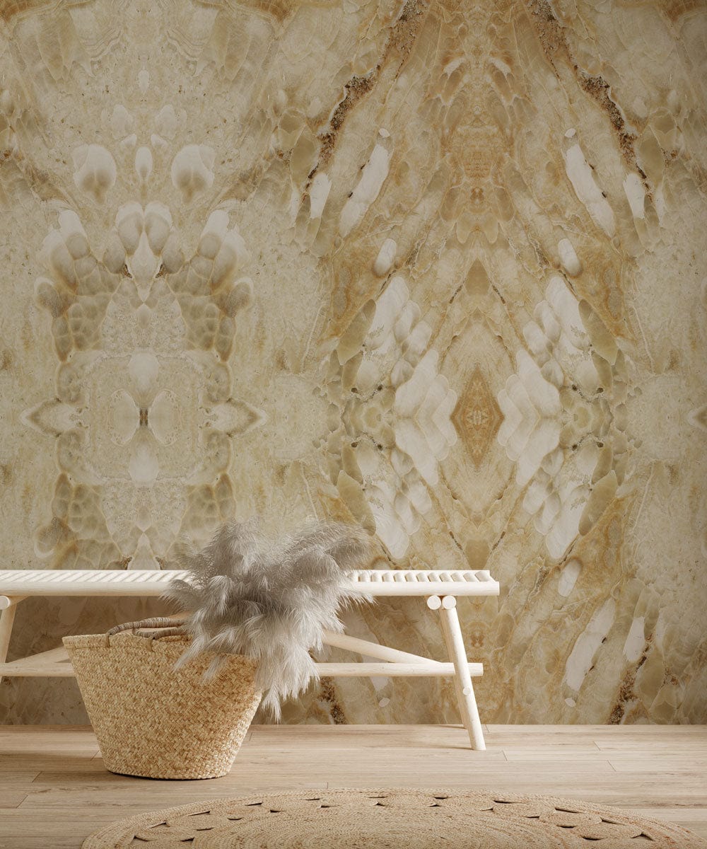 Hallway Decoration Featuring a Marble Wallpaper Mural with Feathered Wings