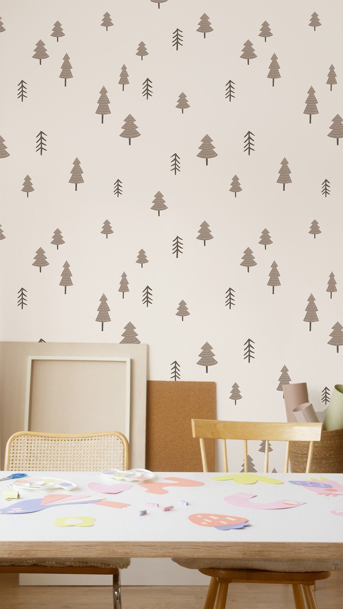 Brown Fir Trees Mural Wallpaper Art Design