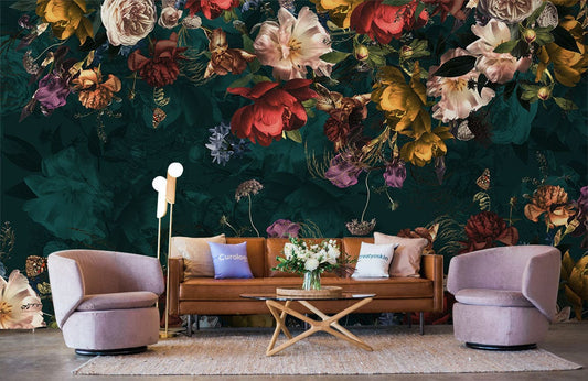 Blossoms in a Deep Pool Living Room Mural