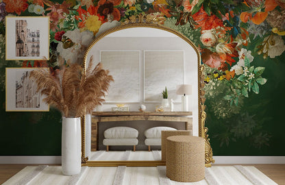 A mural wallpaper featuring colourful flowers floating in water is an excellent choice for usage in the restroom's powder room.
