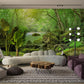 Living room wallpaper mural with an emerald woodland setting