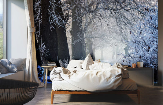 Frozen forest walk bedroom wallpaper mural