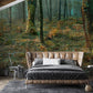 Wallpaper mural of a misty forest scene, suitable for bedrooms