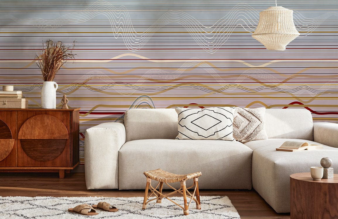 Wallpaper mural with a pinky ombre wave pattern that may be used as a decoration in the living room