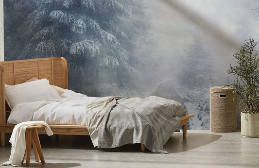 A thick, foggy winter scene wallpaper painting for decorating bedrooms