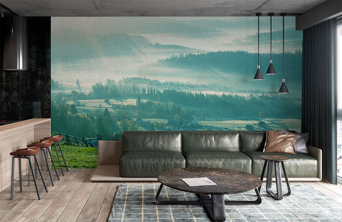 Use this mural of a mountain scene to decorate your living room