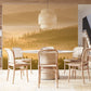 Yellow fog-covered forest wallpaper mural for dining room
