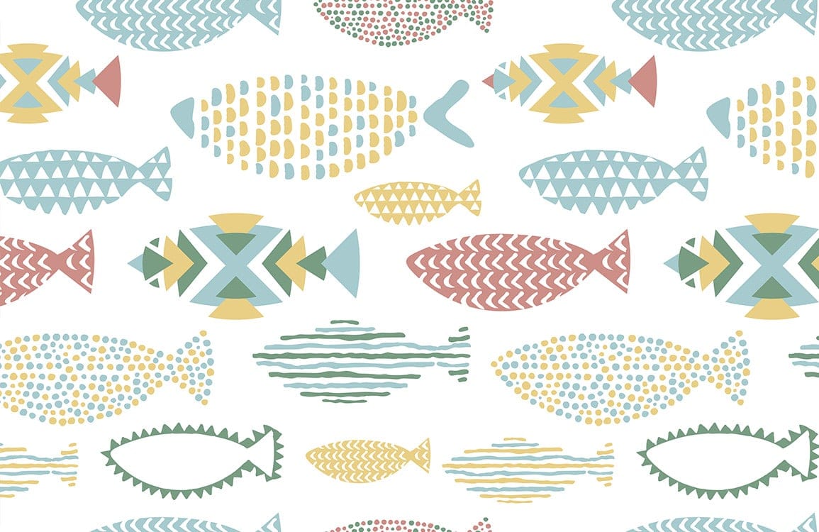 unqiue geometric fish pattern wall mural design