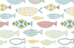 Colorful Whimsical Fish Pattern Wallpaper Mural | Ever Wallpaper