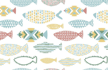 unqiue geometric fish pattern wall mural design