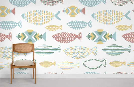 colorful fish pattern mural for wall