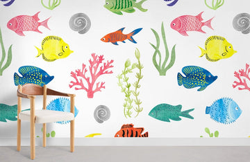 Colorful Tropical Fish Children's Mural Wallpaper