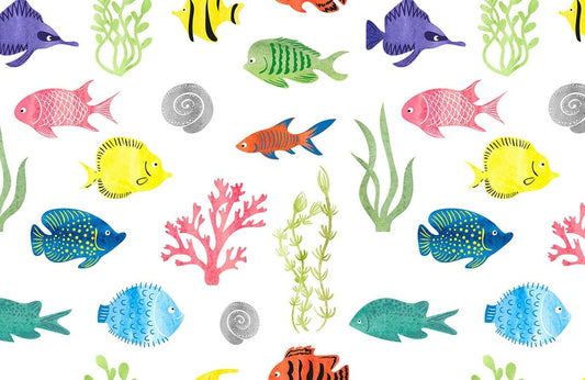 vivid fish pattern mural wallpaper