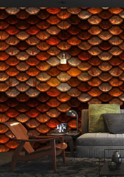 Rustic Textured Fish Scale Mural Wallpaper in living room