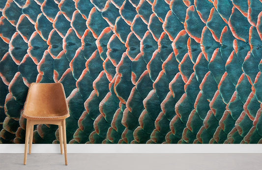 Abstract Teal Wavy Lines Mural Wallpaper