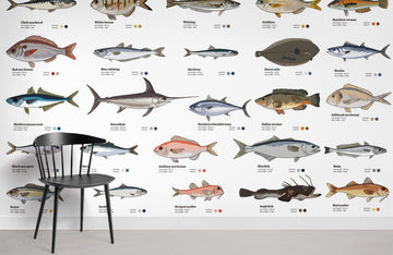 Oceanic Fish Illustration Mural Wallpaper