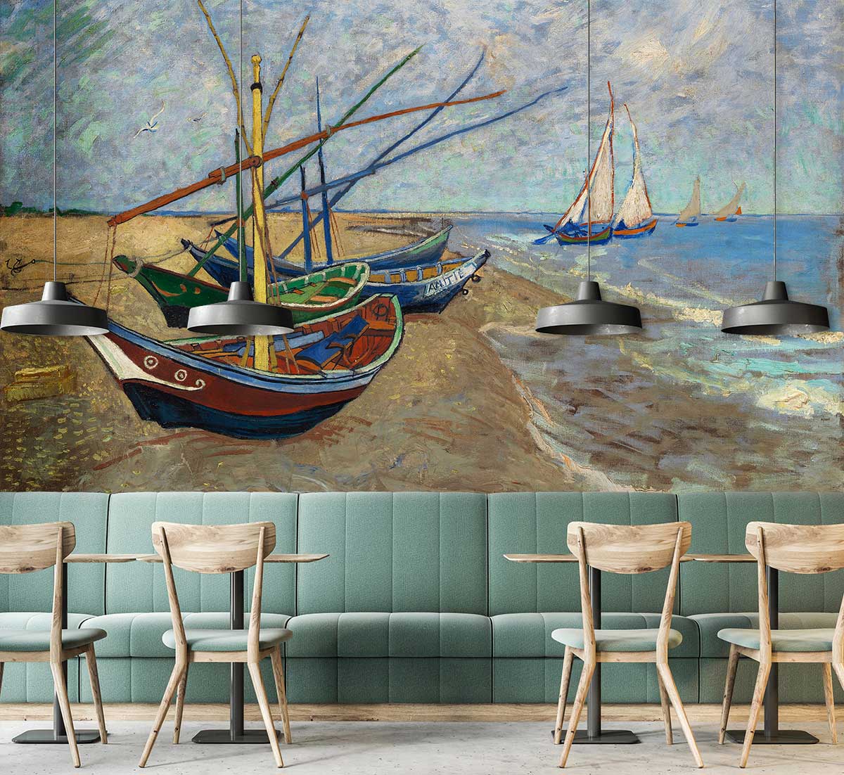 Sailboats oil painting wall Murals for restaurant