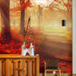 Wallpaper Mural of a Landscape with Flaming Red Woods, Perfect for Hallway Decorating