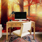 Landscape Wall Mural Wallpaper with Burning Red Woods, Ideal for Home or Work