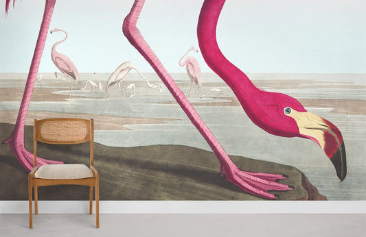 Vintage Flamingo Illustration Mural Wallpaper