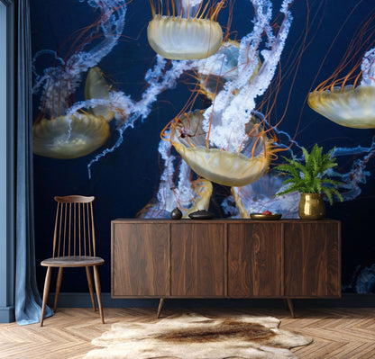 floating jellyfish wallpaper mural hallway design